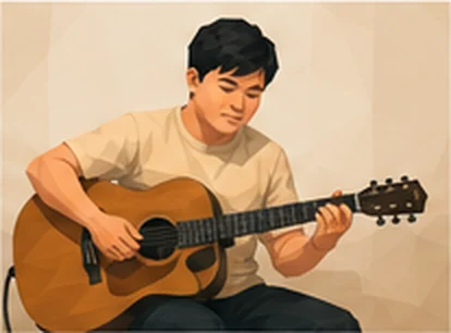 Illustration of Fransisko playing an acoustic guitar.